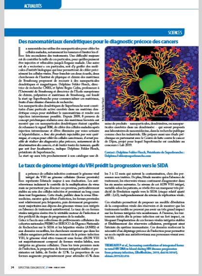 article spectra diagnostic revue scientifique Superbranche delphine felder-flesch sylvie Begin-Colin IPCMS CNRS iron stearatenanomatériaux architecturés nanoparticules magnétiques dendrimères dendritiques diagnostic précoce thérapie ciblée oncologie cancer startup nanotechnologie nanomédecine biotechnologie innovation injection intraveineuse imagerie médicale