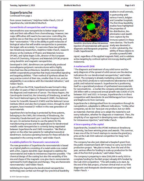 bioworld medtech article Superbranche delphine felder-flesch sylvie Begin-Colin IPCMS CNRS strasbourg iron stearatenanomatériaux architecturés nanoparticules magnétiques dendrimères dendritiques diagnostic précoce thérapie ciblée oncologie cancer startup nanotechnologie nanomédecine biotechnologie innovation injection intraveineuse imagerie médicale